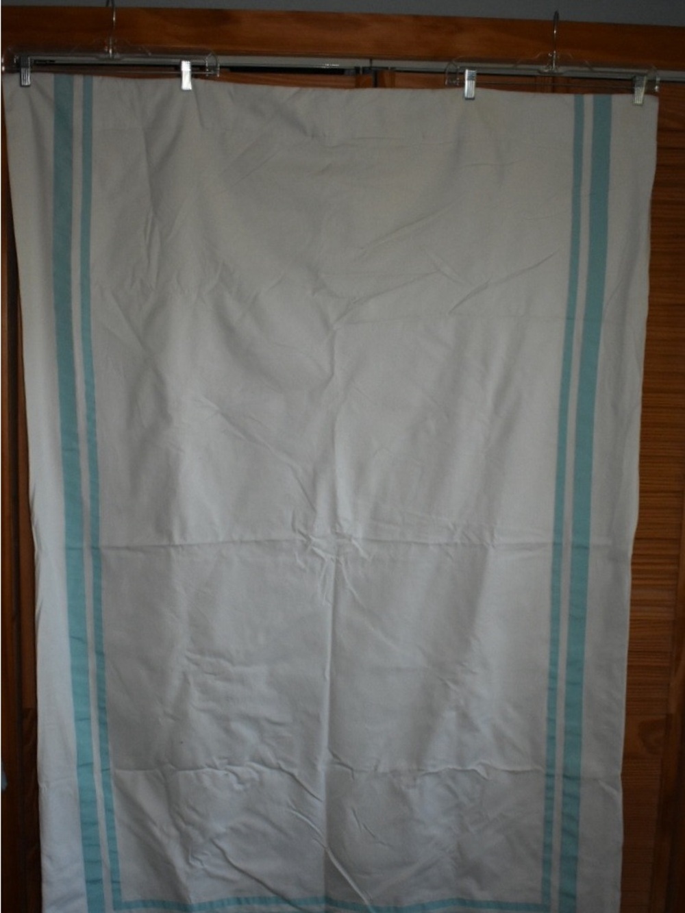 PB kids black out curtain panels with Light Blue border stripes